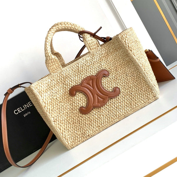 piccola cabas thais 27cm rafia marrone vitello