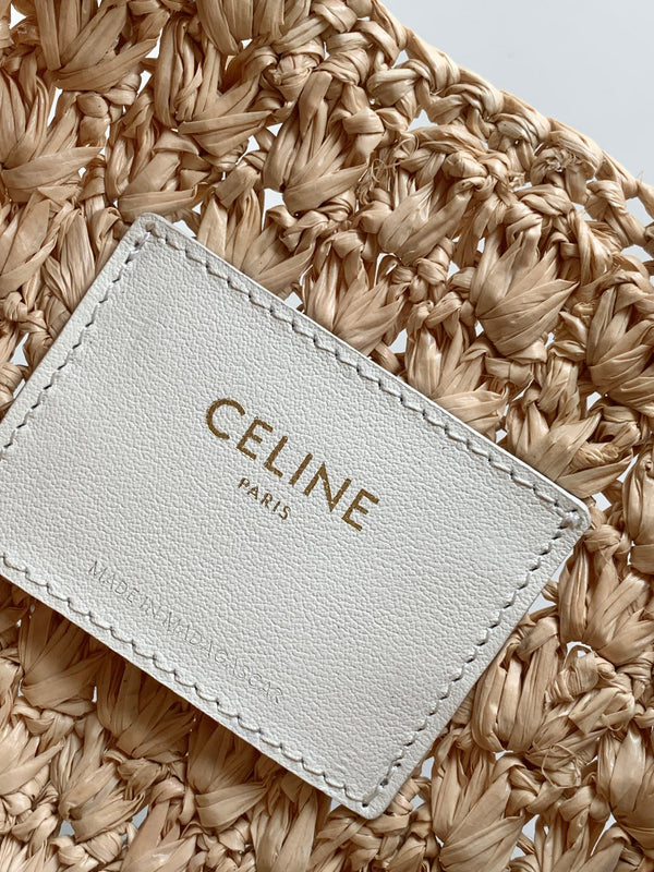 celin classic panier 33cm hobo bag raffia and white calfskin