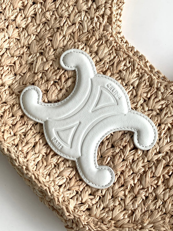 celin classic panier 33cm hobo bag raffia and white calfskin