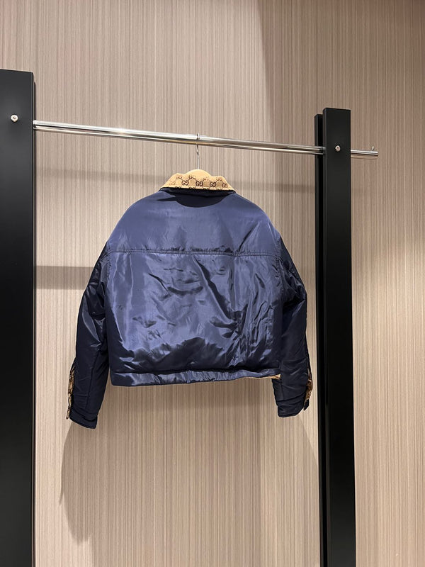 Gucci Quilted Jacket Beige Blue Polyester Fiber