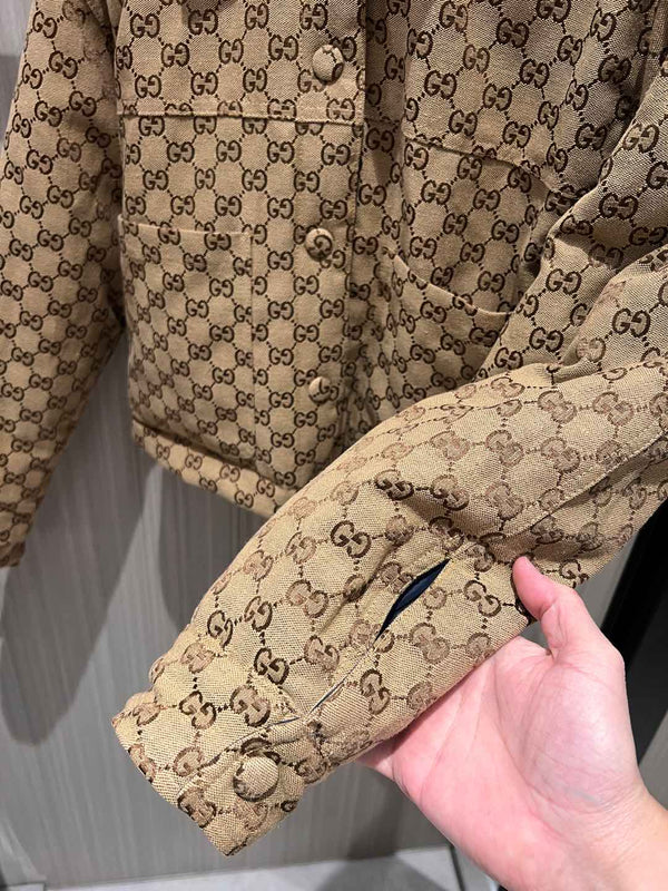 Gucci Quilted Jacket Beige Blue Polyester Fiber