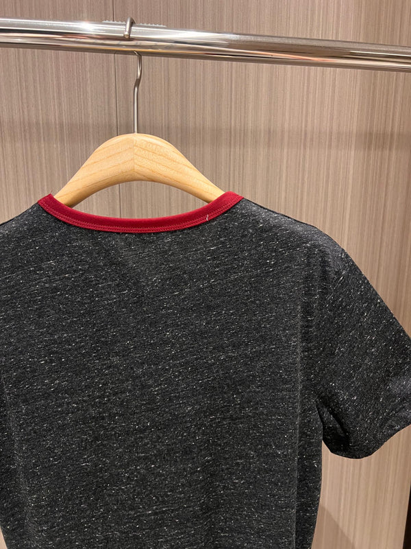 YSL Red Collar Logo Badge T-shirt Gray Cotton