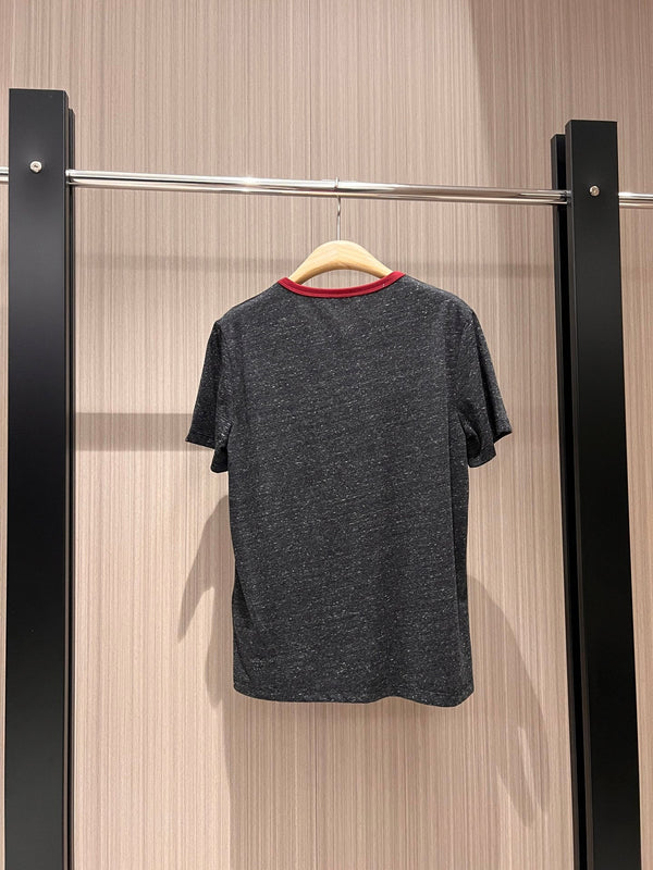 YSL Red Collar Logo Badge T-shirt Gray Cotton