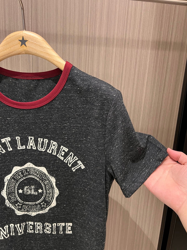 YSL Red Collar Logo Badge T-shirt Gray Cotton