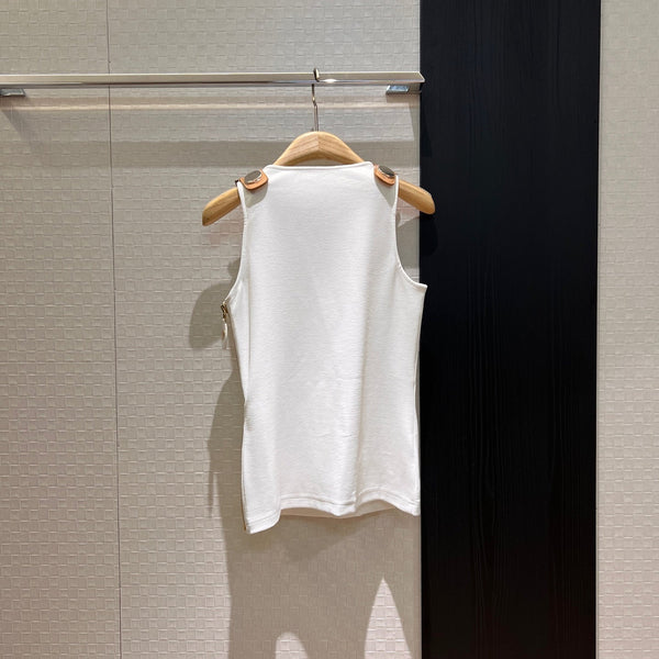 Camicia canotta decorata con fibbia in metallo LV in cotone bianco
