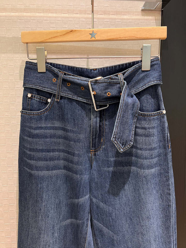 LV Large Belt Decorated Jeans Blue Cotton