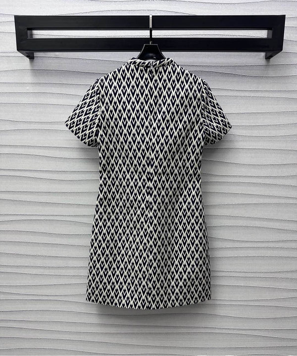 Valentino Black White Short Dress In Toute La V Jacquard