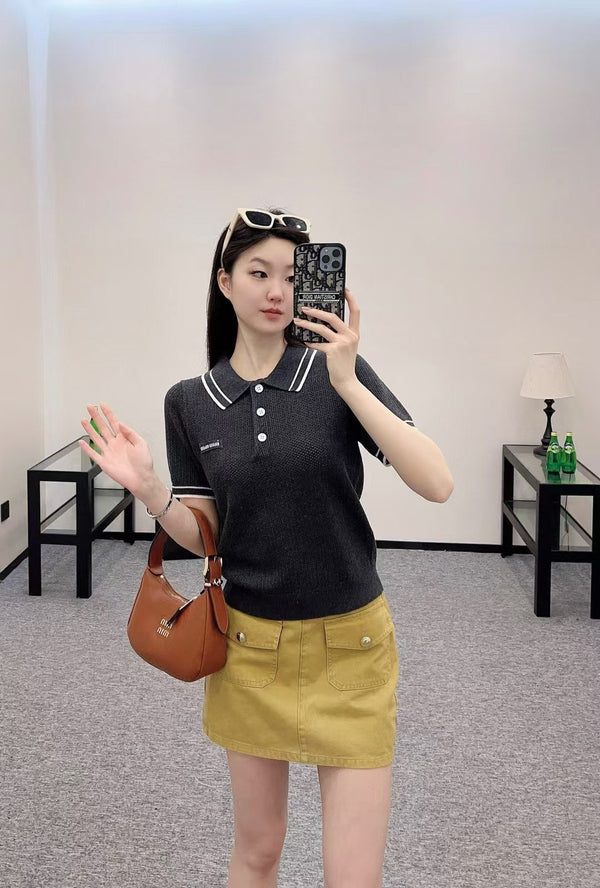 Miu 25 Polo Shirt Black Wool 233471