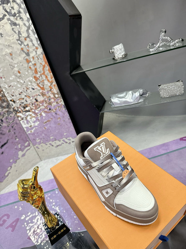 Sneaker LV Trainer Marrone Grigio Pelle di Vacchetta