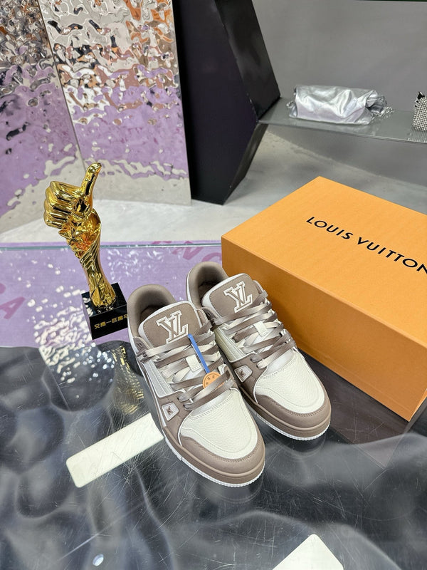 Sneaker LV Trainer Marrone Grigio Pelle di Vacchetta