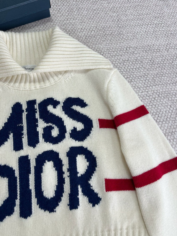 CD Turtleneck Sweater White Blue Red Wool Cashmere