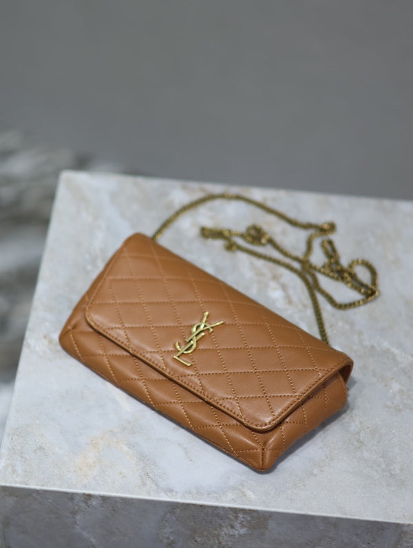 Gaby Phone Bag 19cm Light Brown Quilted Leather GHW