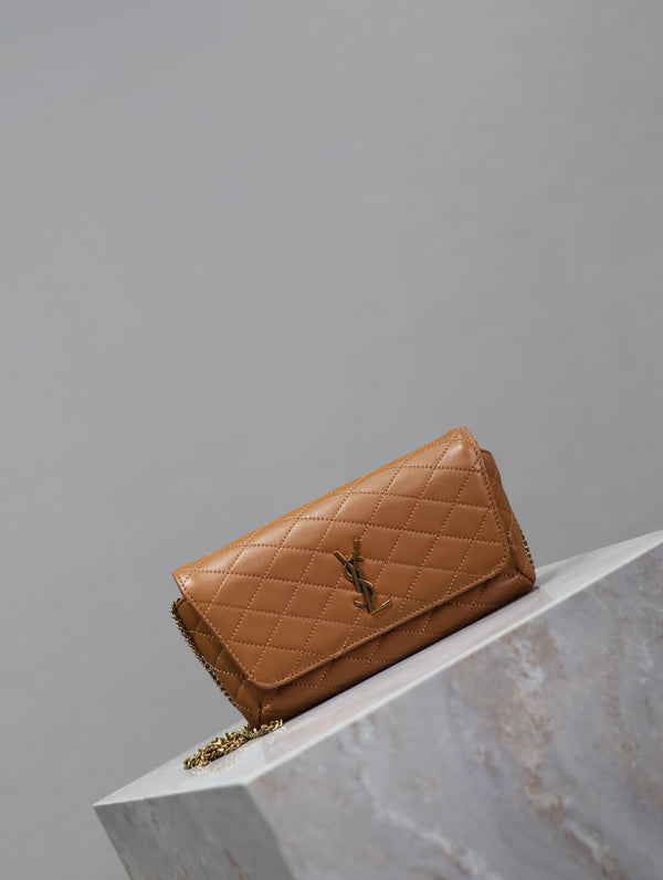 Gaby Phone Bag 19cm Light Brown Quilted Leather GHW
