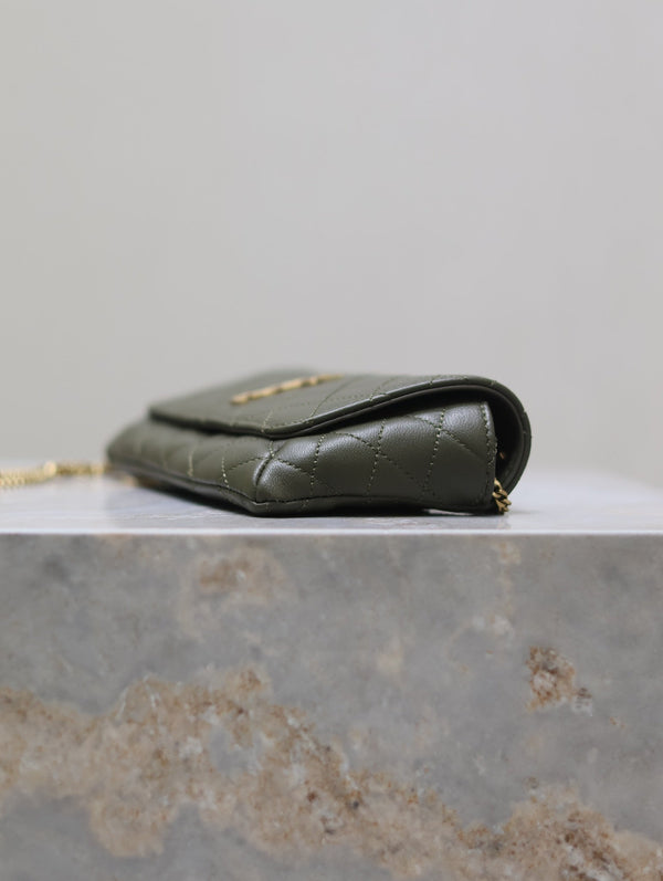 Gaby Phone Bag 19cm Olive Green Quilted Leather