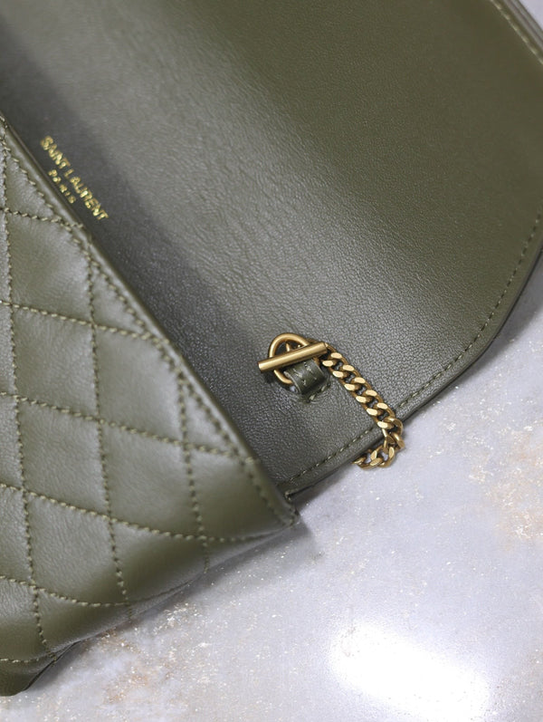 Gaby Phone Bag 19cm Olive Green Quilted Leather