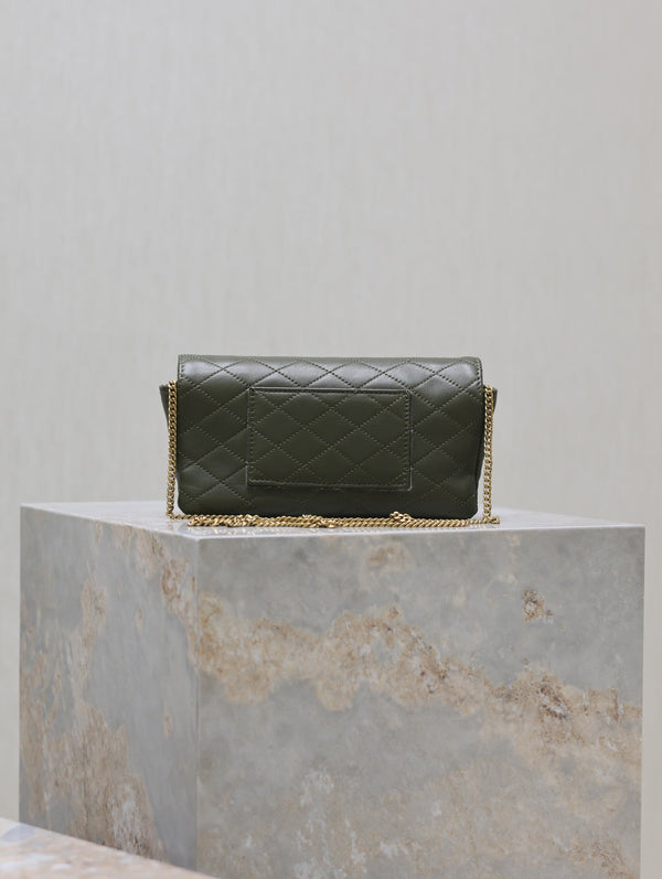 Gaby Phone Bag 19cm Olive Green Quilted Leather