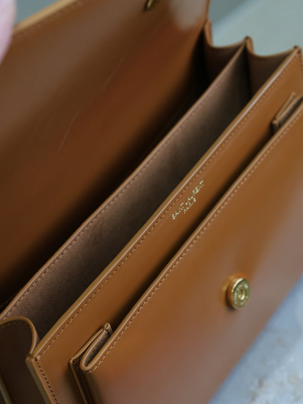 YSL Medium Sunset Shoulder Bag 22cm Brown Cowhide