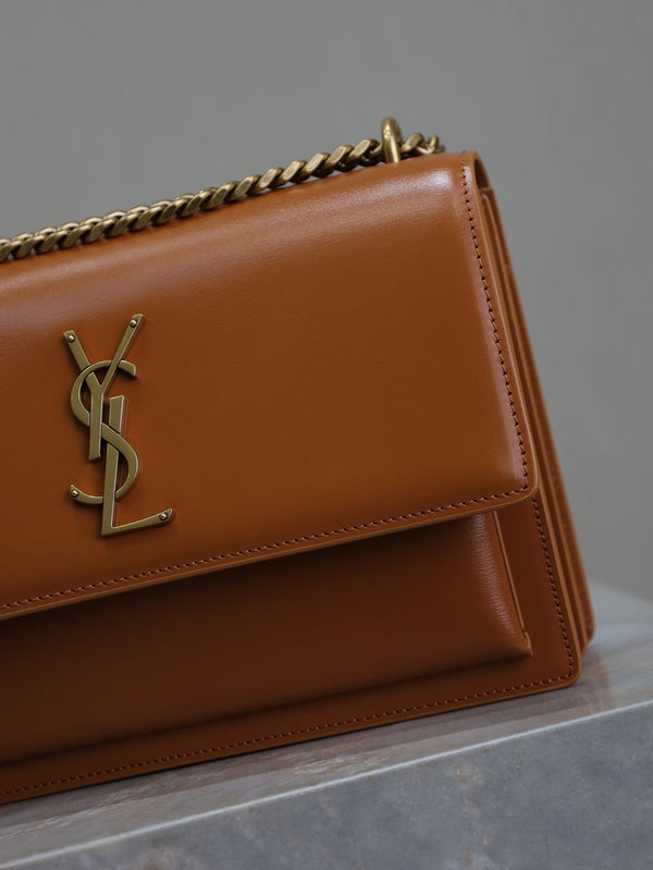 YSL Medium Sunset Shoulder Bag 22cm Brown Cowhide