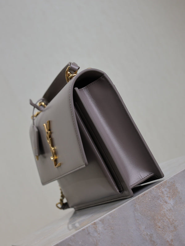 YSL Sunset Handbags 25cm Grey Cowhide