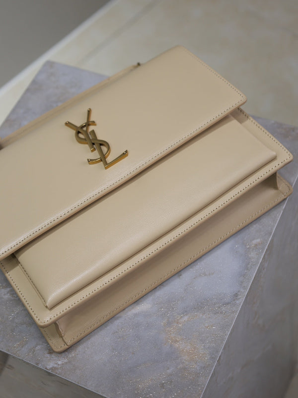 YSL Sunset Handbags 25cm Beige Cowhide