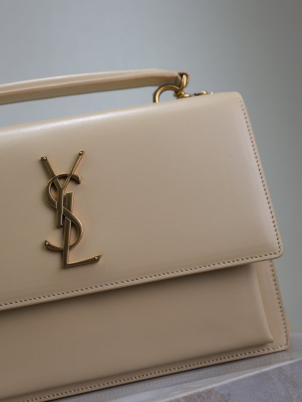YSL Sunset Handbags 25cm Beige Cowhide