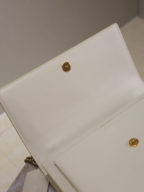 YSL Sunset Handbags 25cm White Cowhide
