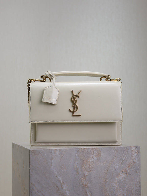 YSL Sunset Handbags 25cm White Cowhide