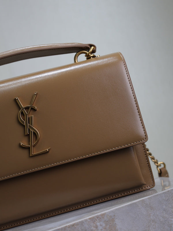 YSL Sunset Handbags 25cm Brown Cowhide