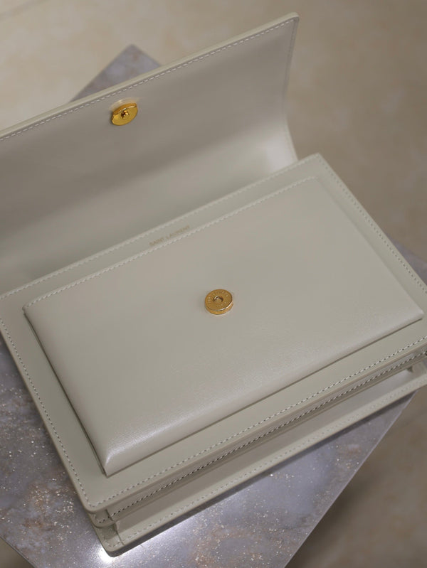 YSL Medium Sunset Shoulder Bag 22cm White Cowhide