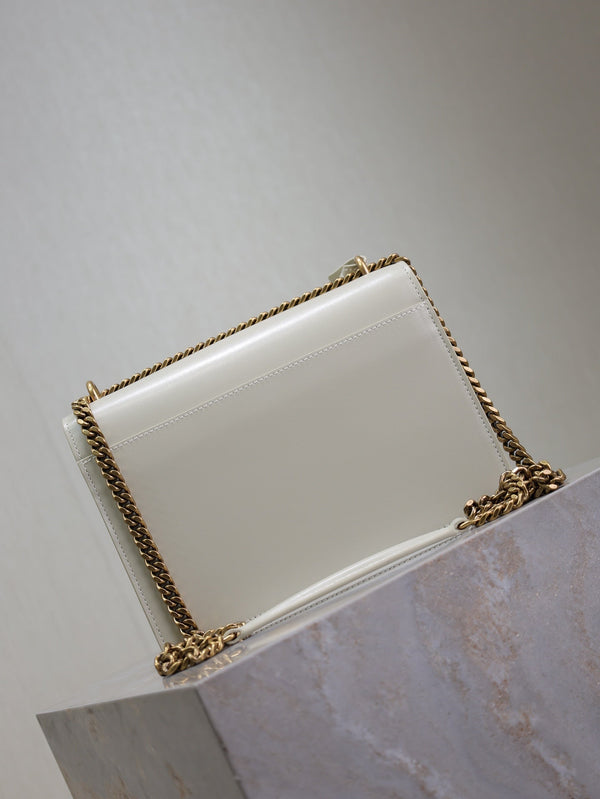 YSL Medium Sunset Shoulder Bag 22cm White Cowhide