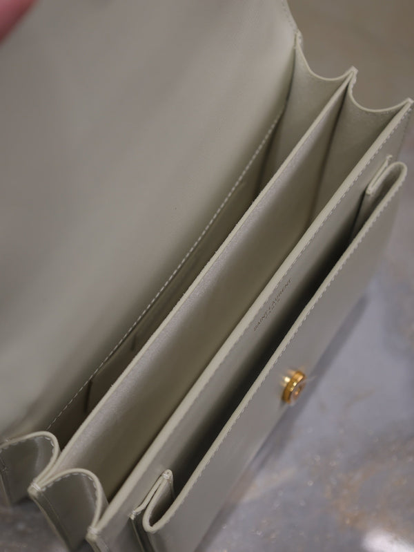 YSL Medium Sunset Shoulder Bag 22cm White Cowhide