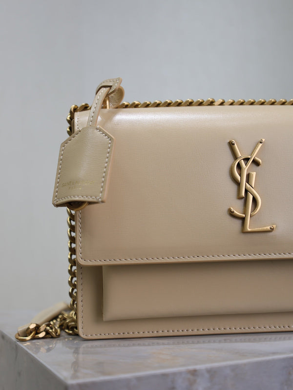 YSL Medium Sunset Shoulder Bag 22cm Beige Cowhide GHW