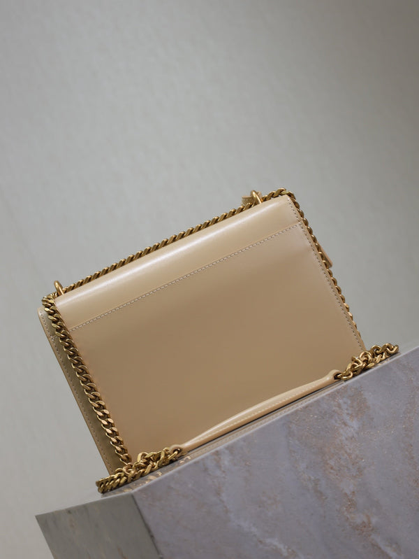 YSL Medium Sunset Shoulder Bag 22cm Beige Cowhide GHW