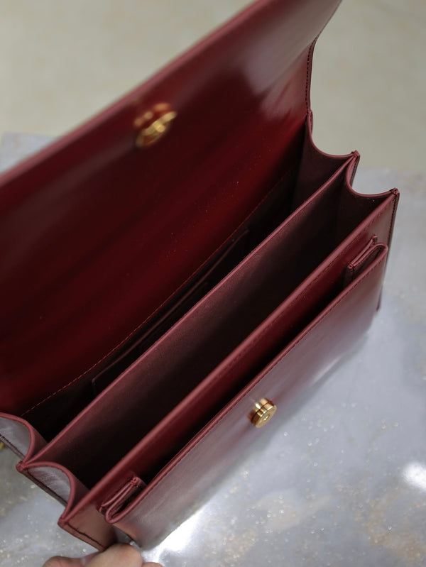 YSL Medium Sunset Shoulder Bag 22cm Burgundy Cowhide GHW