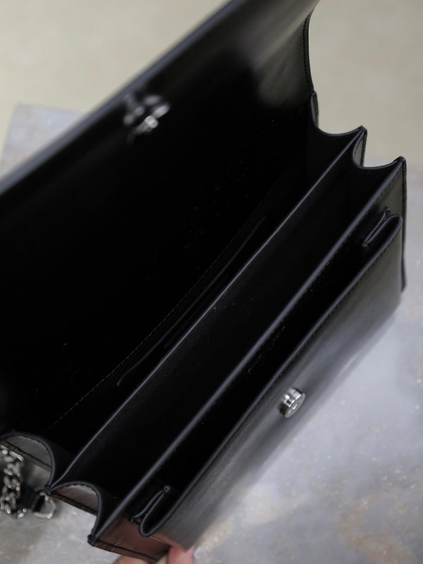 YSL Medium Sunset Shoulder Bag 22cm Black Cowhide Sliver HW