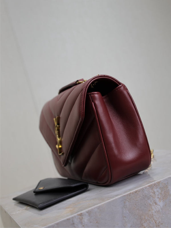 LOULOU SMALL 24 EN CUIR D'AGNEAU ROUGE BOURGOGNE MÉTAL DORÉ