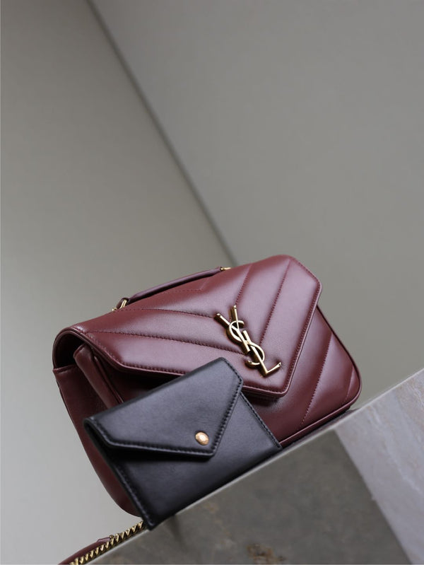 LOULOU SMALL 24 EN CUIR D'AGNEAU ROUGE BOURGOGNE MÉTAL DORÉ