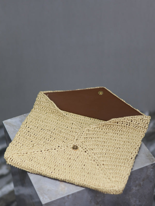 Envelope Clutch 29cm Beige Raffia Leather