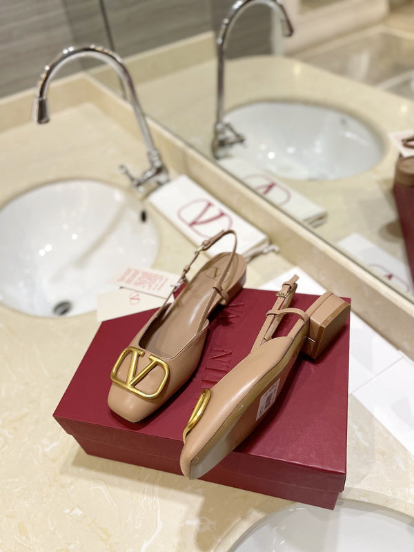 VLOGO BEIGE LEATHER SLINGBACK FLATS