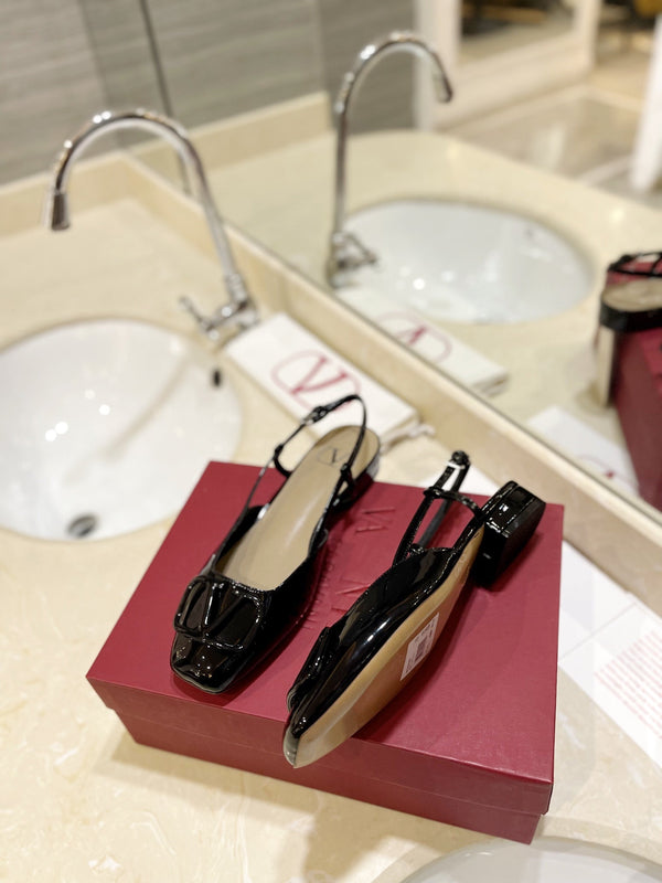 VLOGO BLACK PATENT LEATHER SLINGBACK FLATS