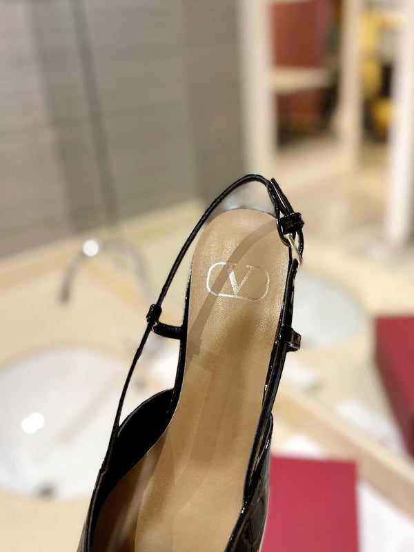 VLOGO BLACK PATENT LEATHER SLINGBACK FLATS