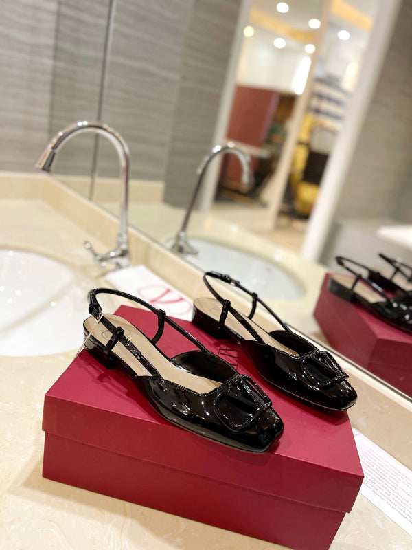VLOGO BLACK PATENT LEATHER SLINGBACK FLATS