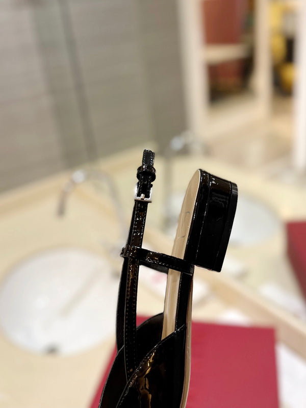 VLOGO BLACK PATENT LEATHER SLINGBACK FLATS