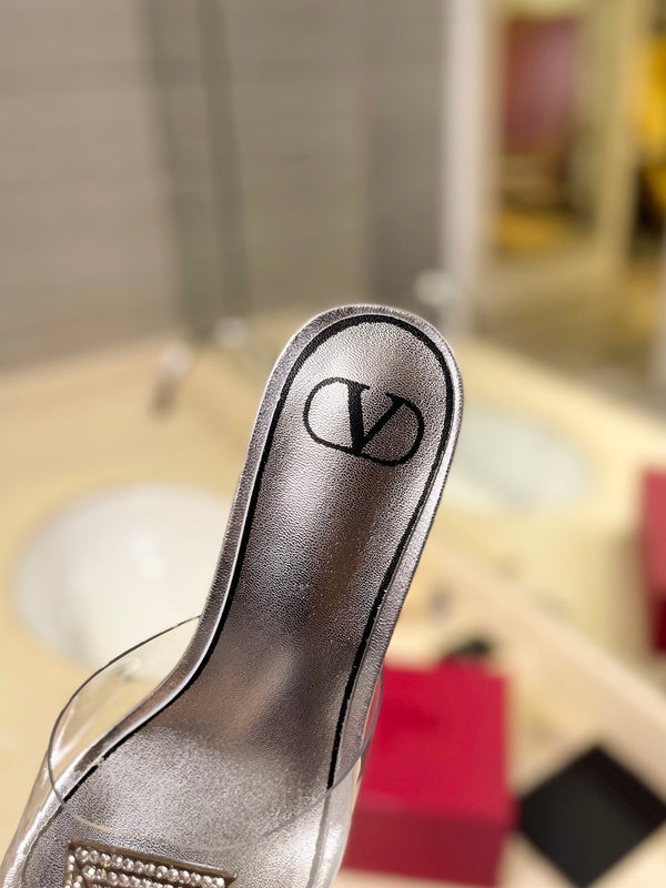 MULE ALTO 60MM IN PELLE DI MONTONE ARGENTO E PVC TRASPARENTE