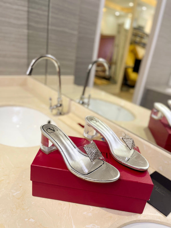 MULE ALTO 60MM IN PELLE DI MONTONE ARGENTO E PVC TRASPARENTE