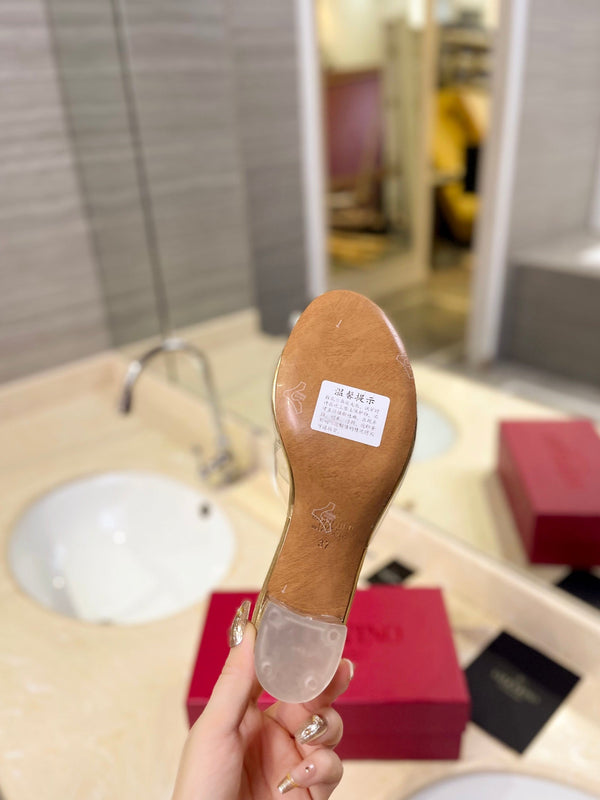 MULE ALTO 60MM IN PELLE DI MONTONE ORO E PVC TRASPARENTE