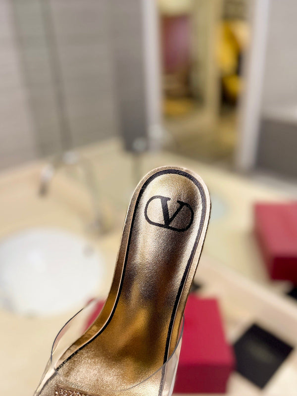 MULE ALTO 60MM IN PELLE DI MONTONE ORO E PVC TRASPARENTE