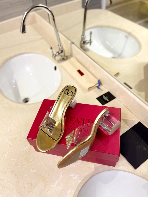 MULE ALTO 60MM IN PELLE DI MONTONE ORO E PVC TRASPARENTE