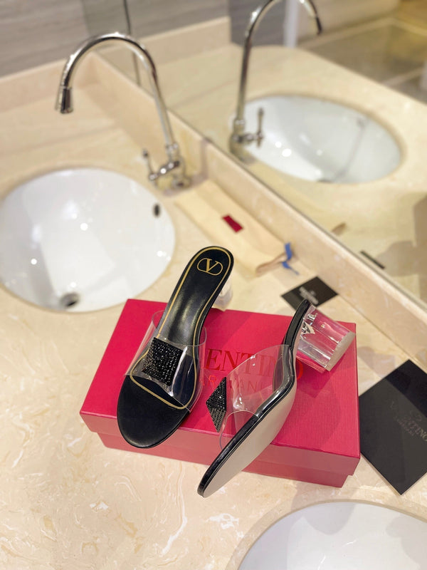 MULE ALTO 60MM IN PELLE DI MONTONE NERA E PVC TRASPARENTE