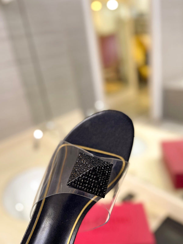 MULE ALTO 60MM IN PELLE DI MONTONE NERA E PVC TRASPARENTE